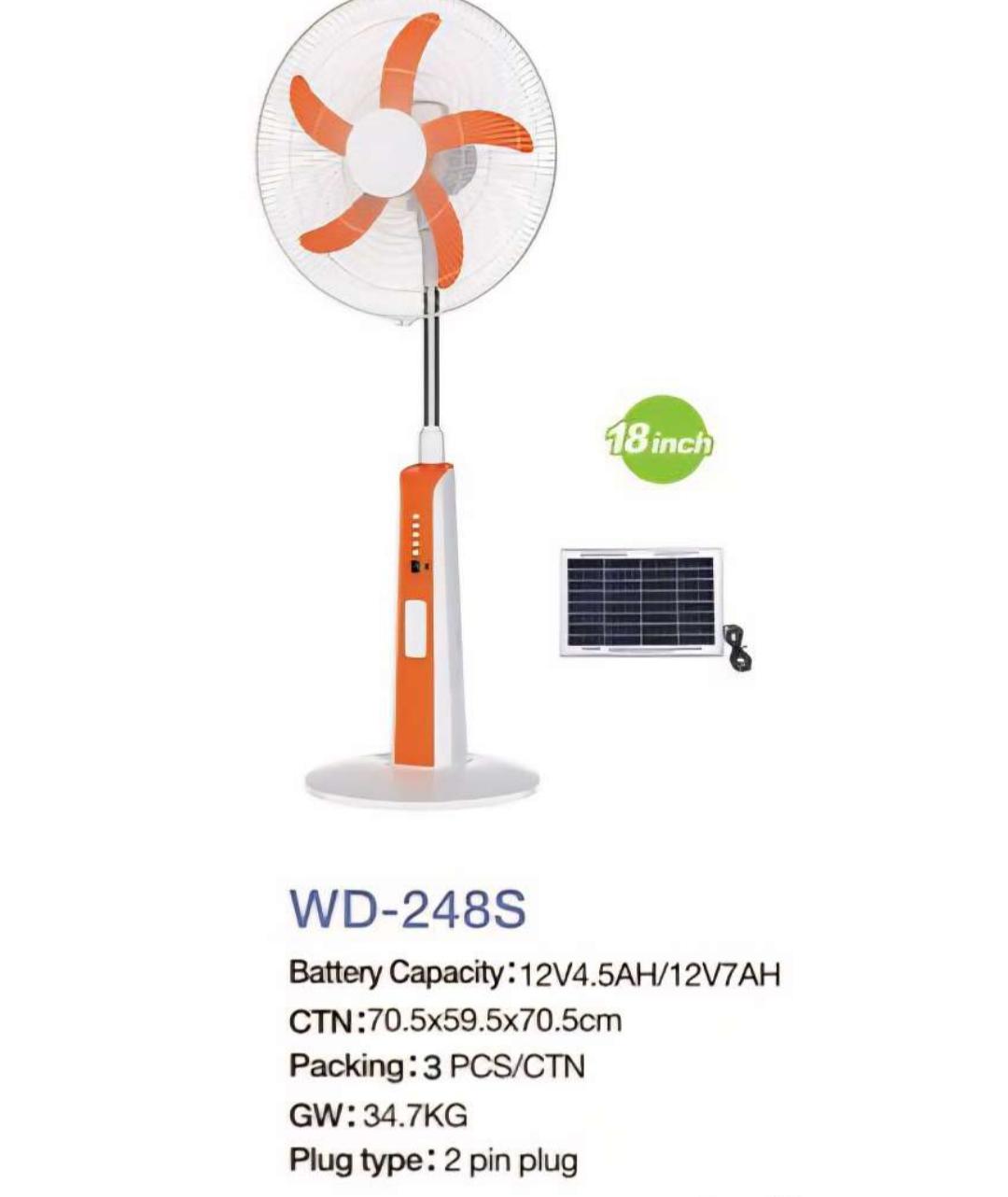 پنکه شارژی ایستاده Weidasi مدل WD-248S با پنل خورشیدی