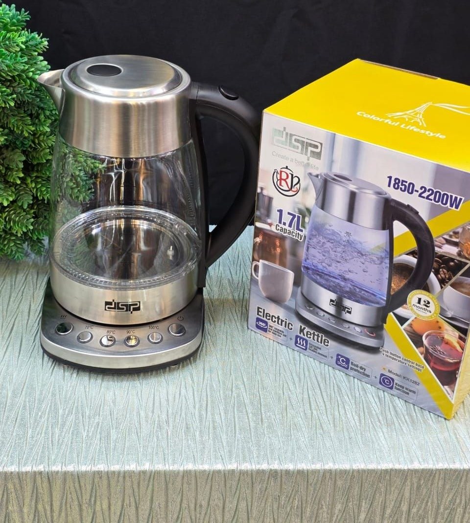 کتری برقی چند کاره شیشه‌ای LED درجه دار داخل استیل مارک دی اس پی مدل KK1282