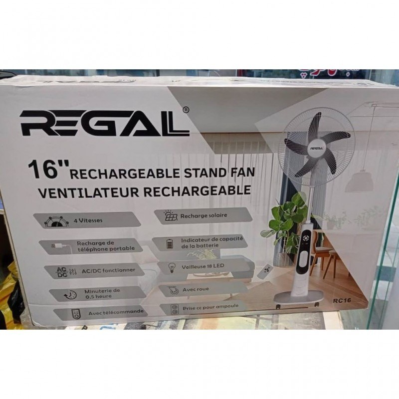 پنکه شارژی ایستاده 16 اینچ REGAL مدل RC161