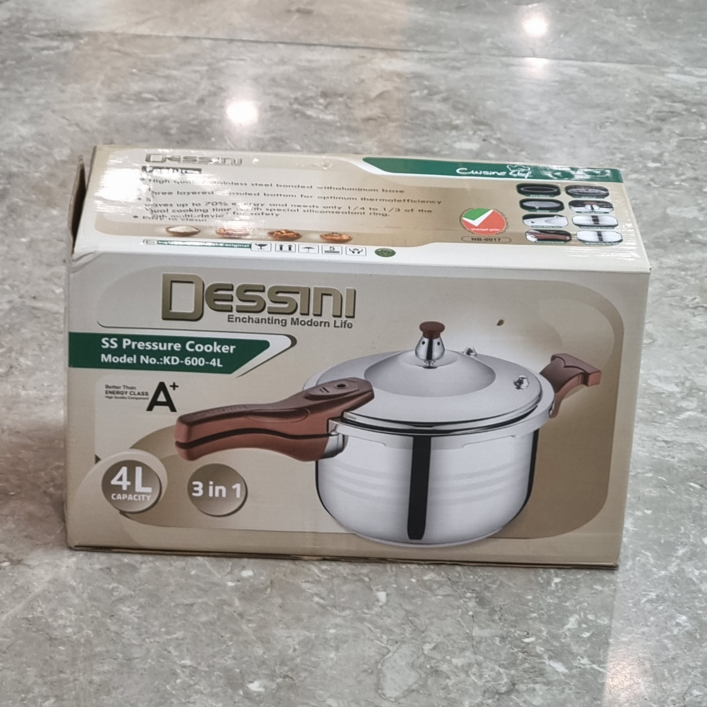 زودپز دسینی اصلی 4 لیتری سه کاره با درب پیرکس مدل KD_600_4L