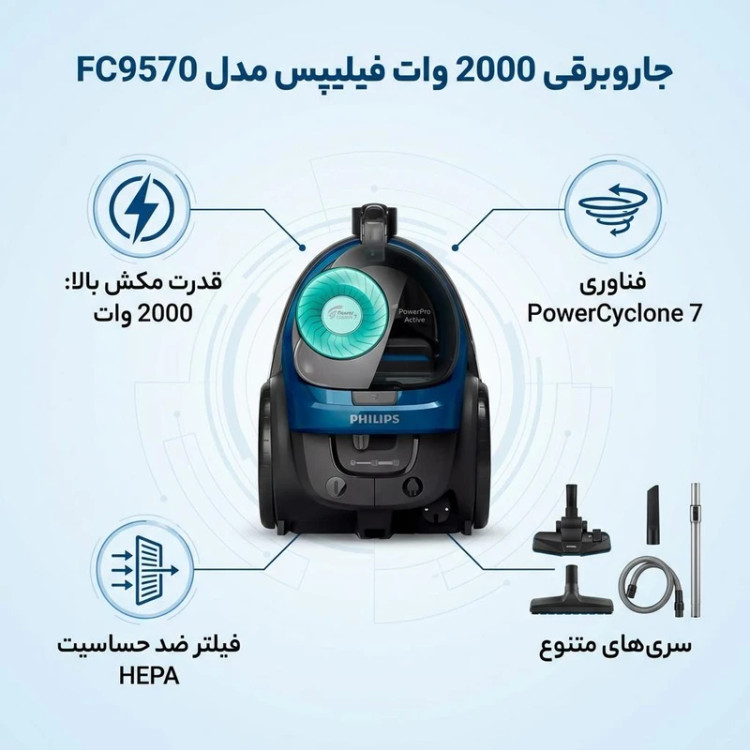 جارو برقی فیلیپس مدل FC9570 ظرفیت ۲۰۰۰ وات