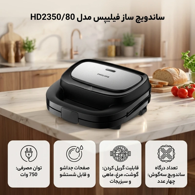ساندویچ ساز 3 کاره  فیلیپس مدل HD2350